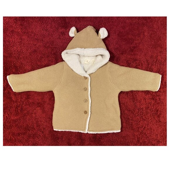 Baby Gap Sherpa Lined Button Sweater - Teddy Bear Ear Hood - 18-24 mos. NWT - Picture 2 of 9